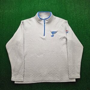 St Louis Blues NHL Sweatshirt Mens Large Light Gray Diamond Quilted Quarter Zip